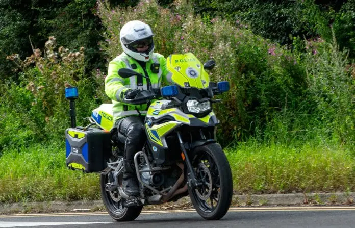Potterspury,northants,uk,-,Aug,11th,2024:,Northamptonshire,Police,Officer,Riding,A