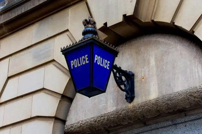 A,Traditional,Old,Blue,Police,Lantern,Sign